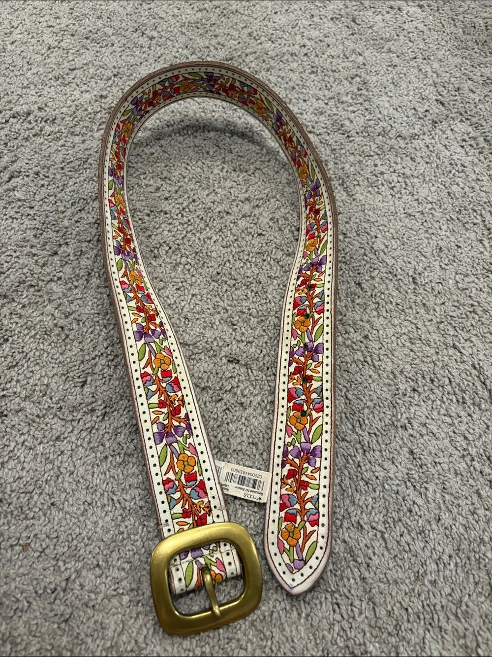 Lucky Brand White Floral Embroidered Belt with Brass Buckle